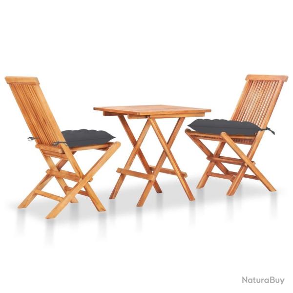 bistro 3 pcs avec coussins anthracite Bois de teck