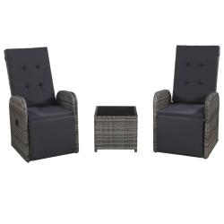 bistro 3 pcs avec coussins R&eacute;sine tress&eacute;e Gris