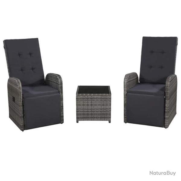 bistro 3 pcs avec coussins R�sine tress�e Gris