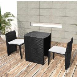 bistro 3 pcs avec coussins r&eacute;sine tress&eacute;e noir