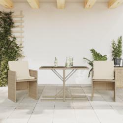 bistro 3 pcs avec coussins beige r&eacute;sine tress&eacute;e