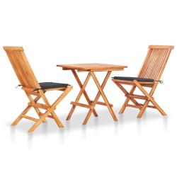 bistro 3 pcs avec coussins anthracite Bois de teck