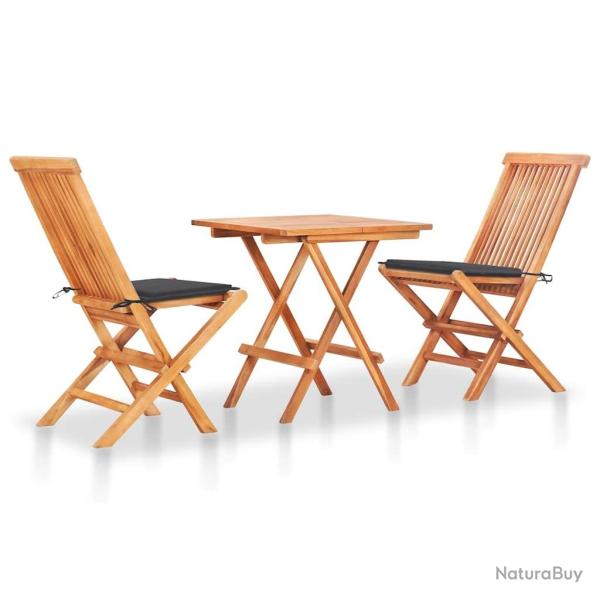 bistro 3 pcs avec coussins anthracite Bois de teck