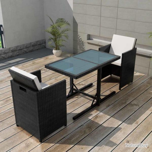 bistro 3 pcs avec coussins r�sine tress�e noir alsavelo