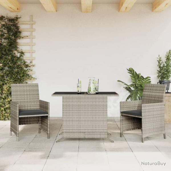 bistro 3 pcs et coussins gris clair r�sine tress�e