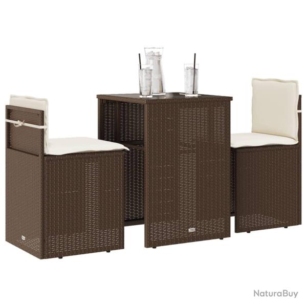 bistro 3 pcs avec coussins marron r�sine tress�e