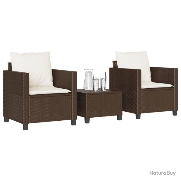 bistro 3 pcs avec coussins marron r�sine tress�e