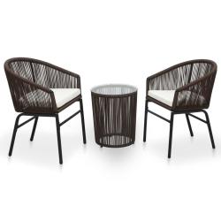 bistro 3 pcs avec coussins Rotin PE Marron