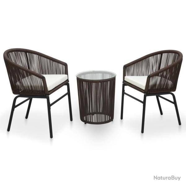 bistro 3 pcs avec coussins Rotin PE Marron