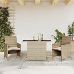 bistro 3 pcs avec coussins beige r&eacute;sine tress&eacute;e
