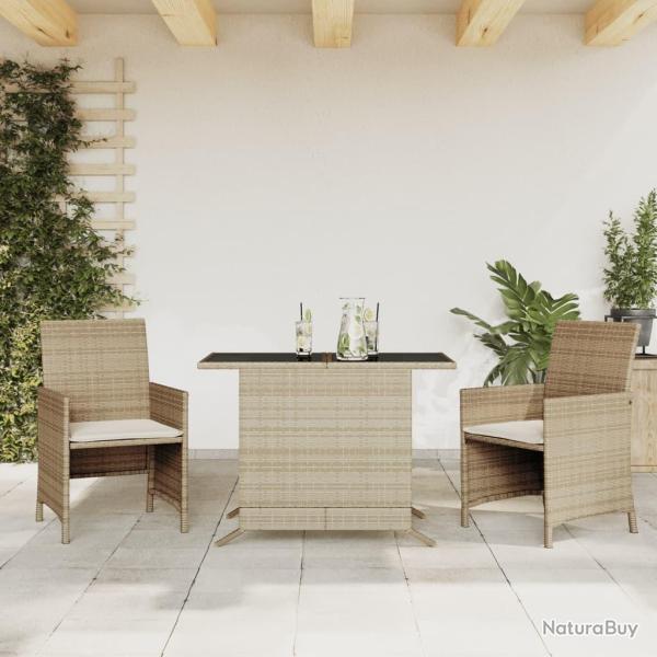 bistro 3 pcs avec coussins beige r�sine tress�e