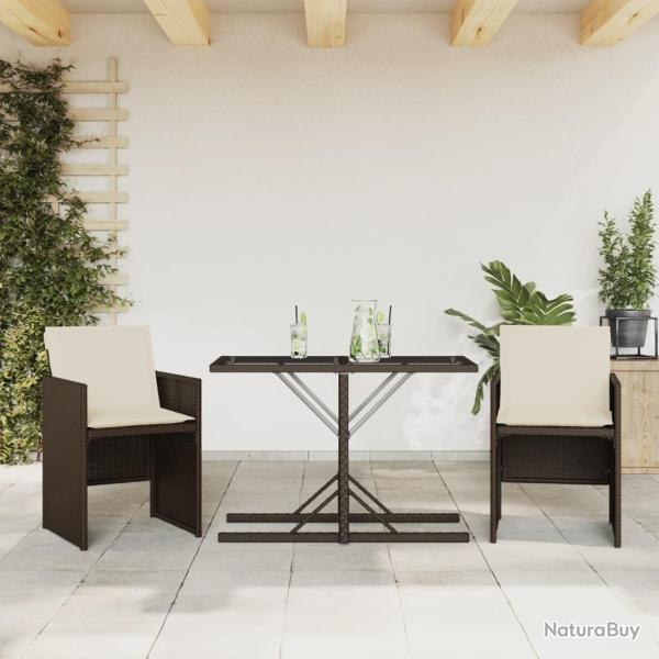 bistro 3 pcs avec coussins marron r�sine tress�e