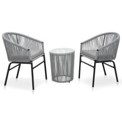 bistro 3 pcs avec coussins Rotin PE Gris