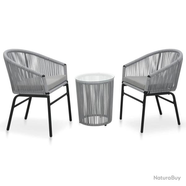 bistro 3 pcs avec coussins Rotin PE Gris