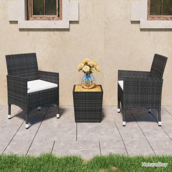 bistro 3 pcs R�sine tress�e et bois d'acacia Noir alsavelo