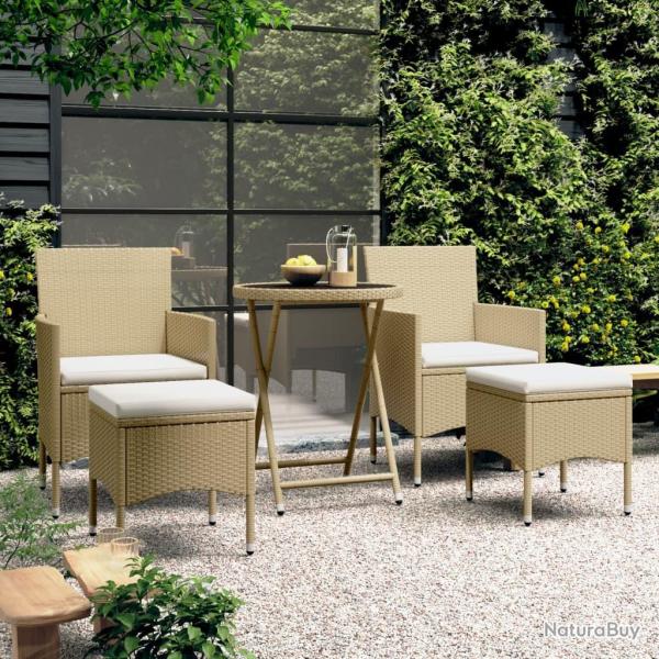 bistro 5 pcs R�sine tress�e et verre tremp� Beige
