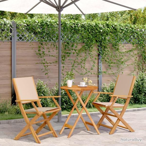 bistro 3 pcs beige tissu et bois massif