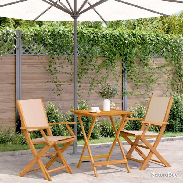 bistro 3 pcs beige tissu et bois massif