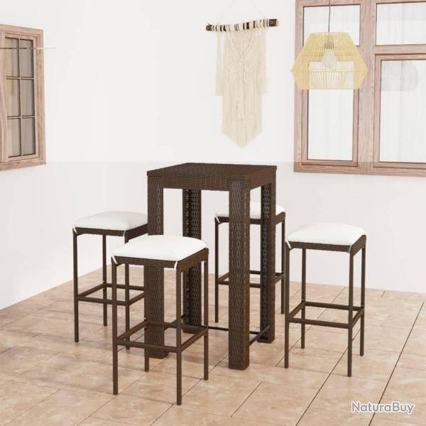 bar de jardin 5 pcs coussins R�sine tress�e Marron