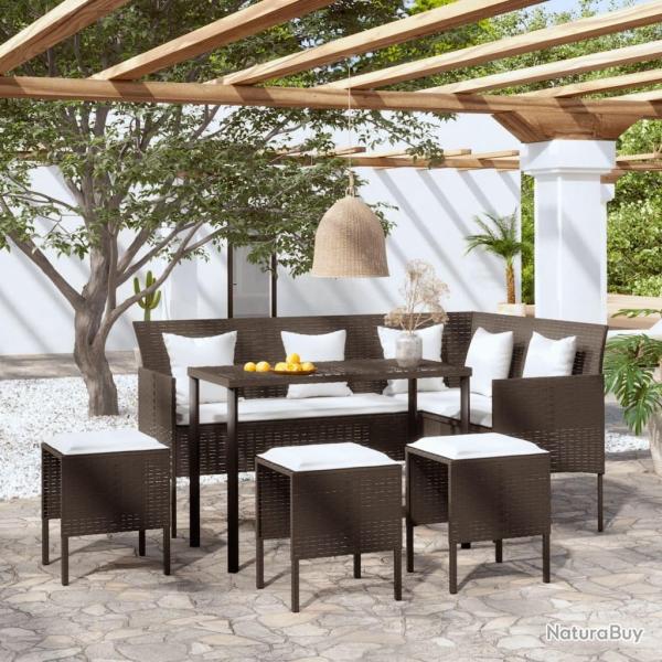 canap�s en L 5pcs et coussins r�sine tress�e marron
