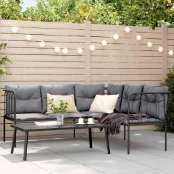canap&eacute;s de jardin et coussins noir acier textil&egrave;ne