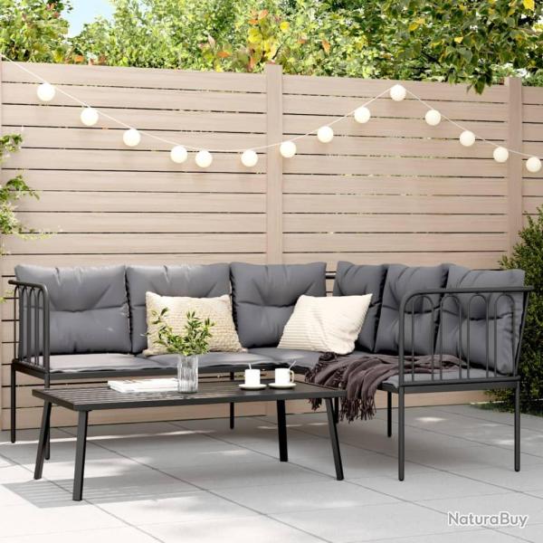 canap�s de jardin et coussins noir acier textil�ne