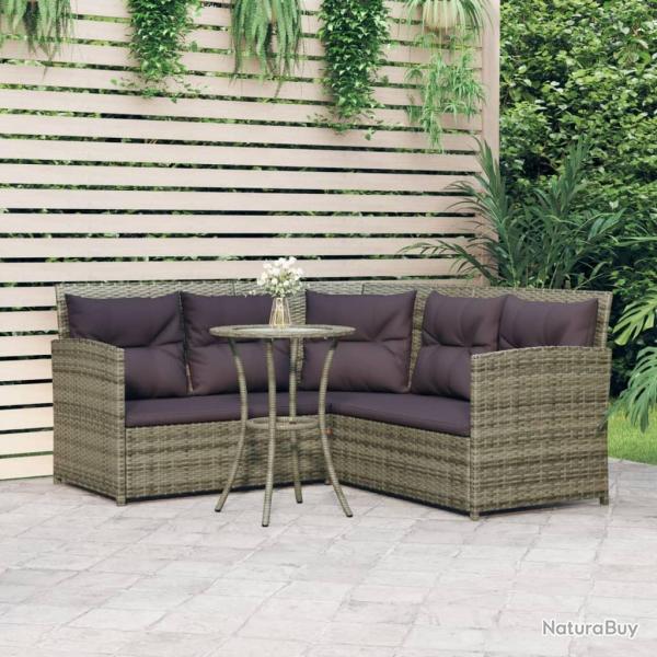 canap�s en L 2pcs avec coussins Gris R�sine tress�e