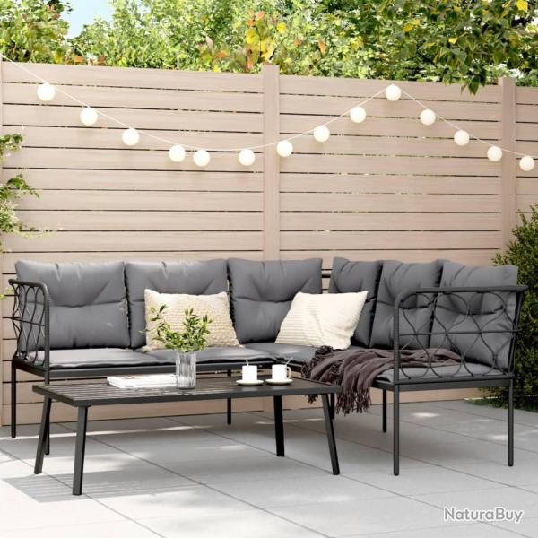 canap�s de jardin et coussins noir acier textil�ne