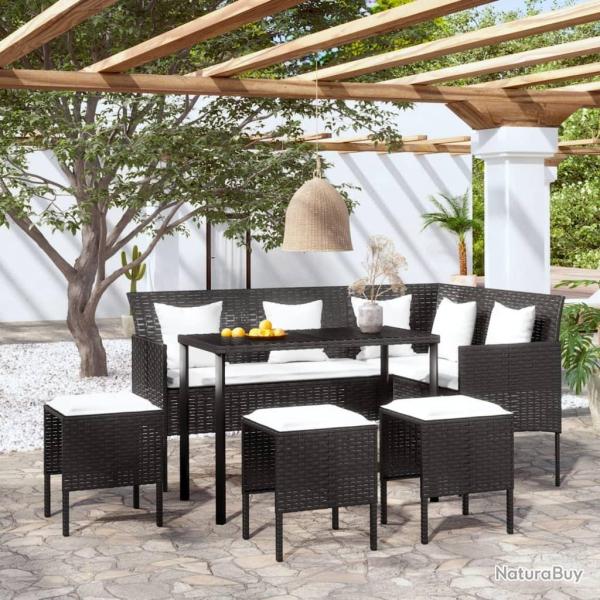 canap�s en L 5pcs avec coussins r�sine tress�e noir