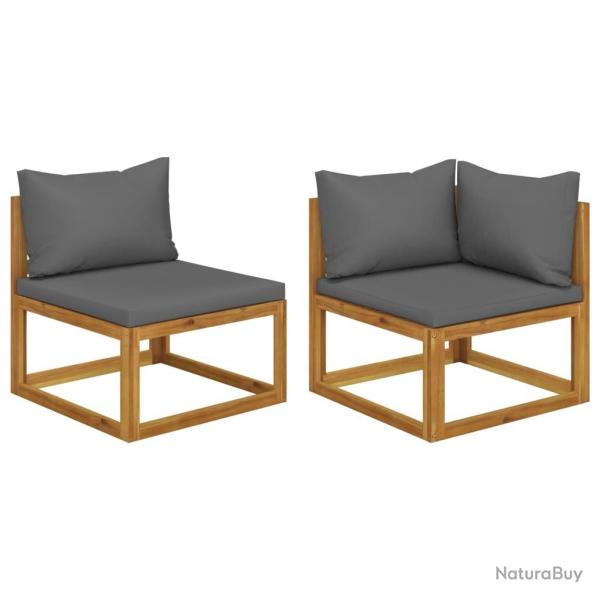Ensemble de canap�s 2pcs avec coussins gris fonc� Acacia solide