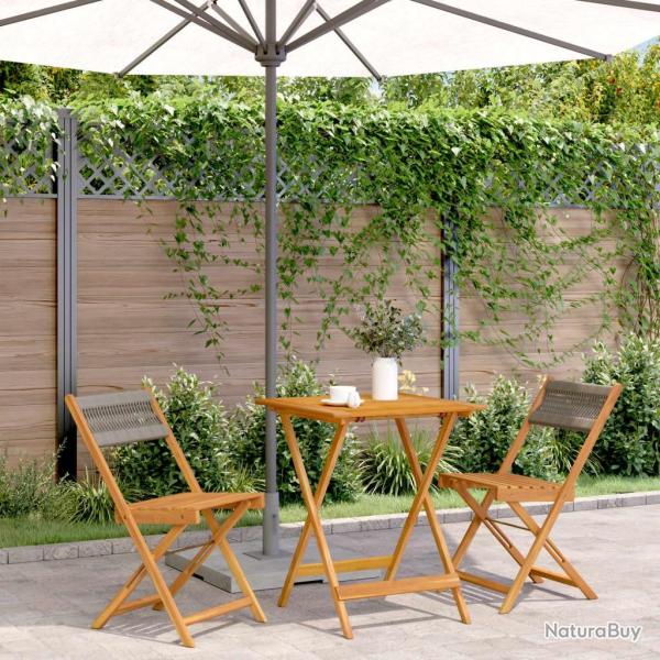 bistro 3 pcs gris polypropyl�ne et bois massif