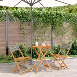 bistro 3 pcs gris r&eacute;sine tress&eacute;e et bois massif