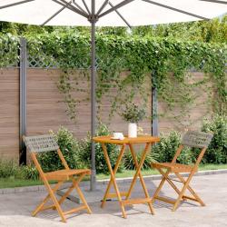 bistro 3 pcs gris r&eacute;sine tress&eacute;e et bois massif