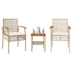bistro 3 pcs coussins beige r&eacute;sine tress&eacute;e acacia