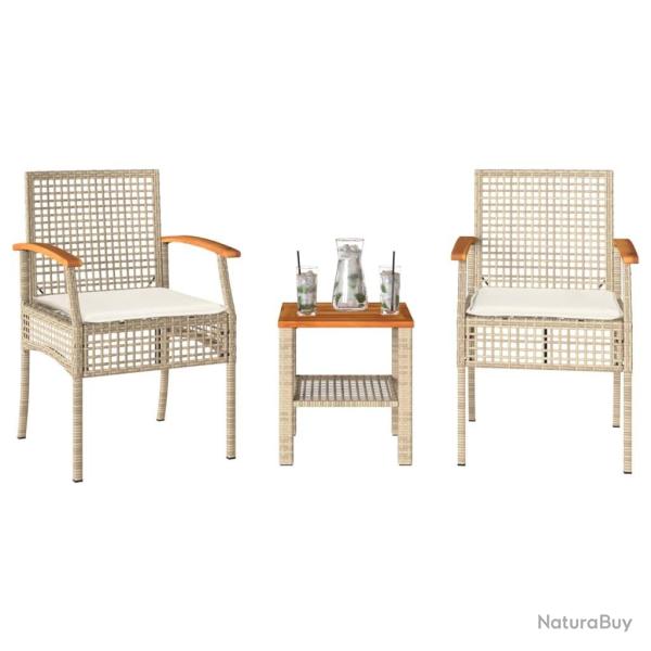 bistro 3 pcs coussins beige r�sine tress�e acacia