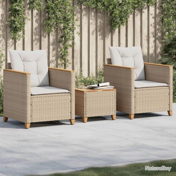 bistro 3 pcs coussins beige r�sine tress�e acacia alsavelo