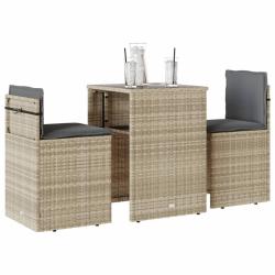 bistro 3 pcs et coussins gris clair r&eacute;sine tress&eacute;e