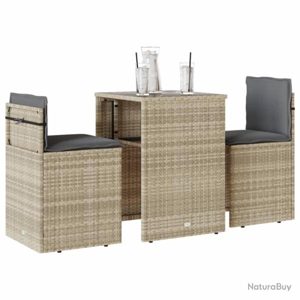bistro 3 pcs et coussins gris clair r�sine tress�e