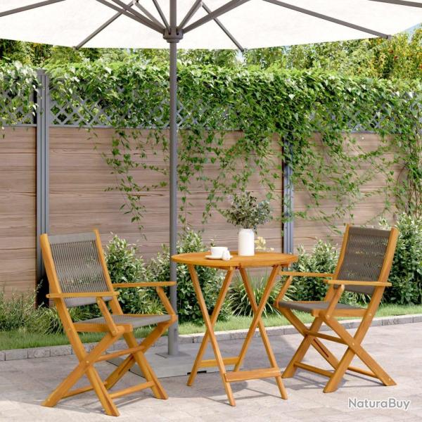 bistro 3 pcs gris polypropyl�ne et bois massif
