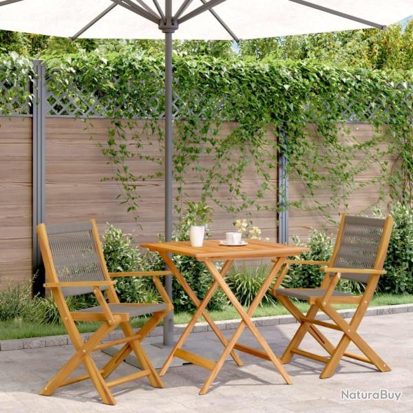 bistro 3 pcs gris polypropyl�ne et bois massif