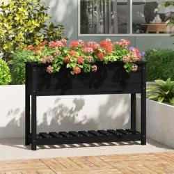 Jardini&egrave;re avec &eacute;tag&egrave;re Noir 111,5x34,5x81cm Bois massif de pin