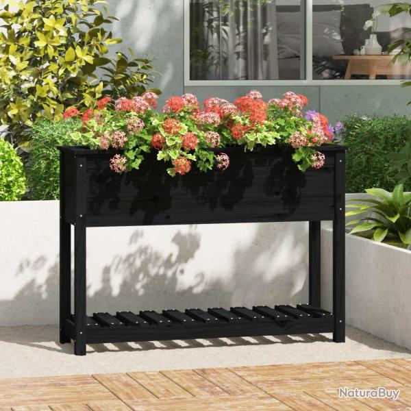 Jardini�re avec �tag�re Noir 111,5x34,5x81cm Bois massif de pin