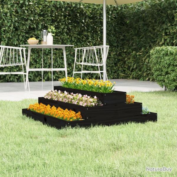 Jardini�re Noir 80x80x27 cm Bois massif de pin