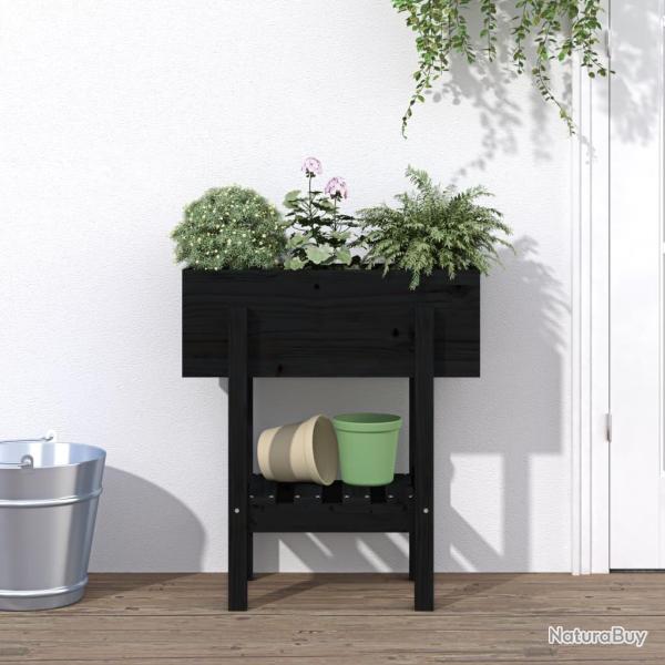 Jardini�re noir 62x30x69 cm bois massif de pin