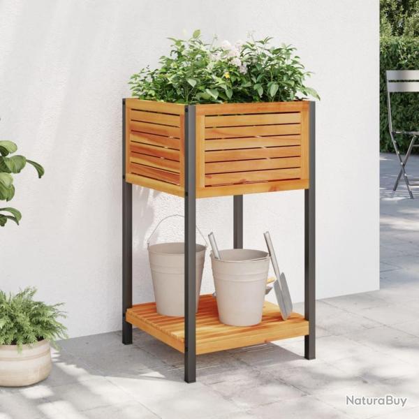 Jardini�re et �tag�re 45x45x80 cm bois massif d'acacia et acier