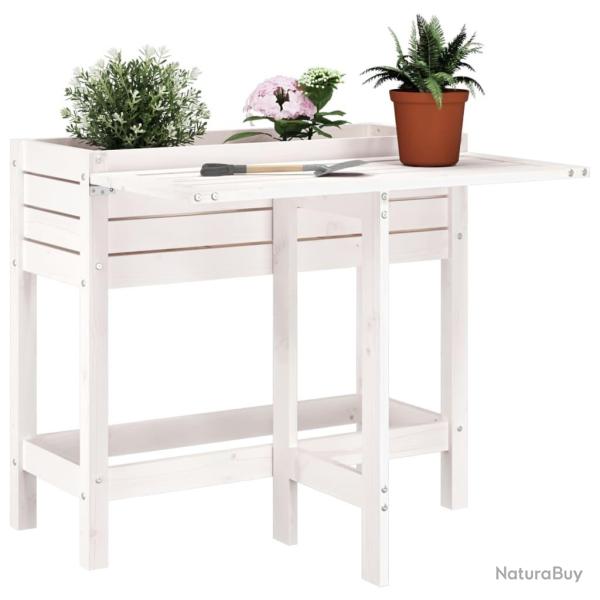 Jardinire de jardin avec plateau pliant blanc bois pin massif alsavelo