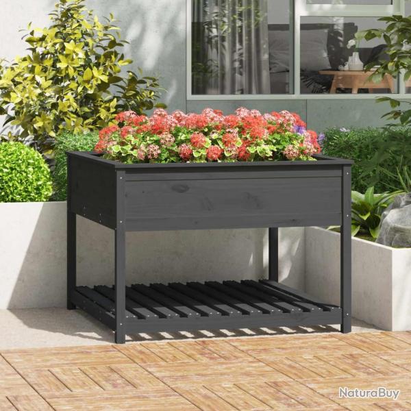 Jardini�re et �tag�re Gris 111,5x111,5x81 cm Bois massif de pin