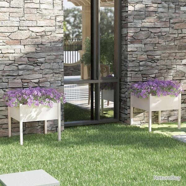 Jardini�res 2 pcs Blanc 70x70x70 cm Bois de pin massif
