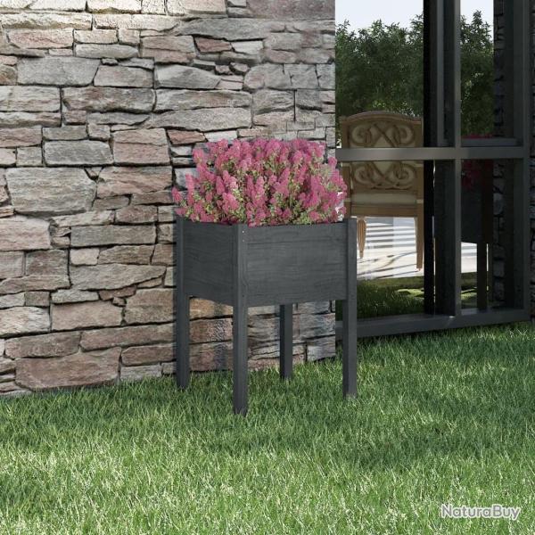 Jardinire Gris 50x50x70 cm Bois de pin massif alsavelo