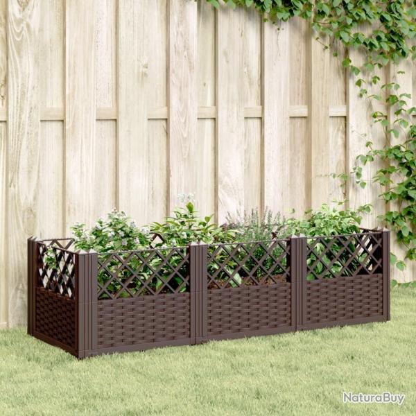 Jardini�re avec piquets marron 123,5x43,5x43,5 cm PP